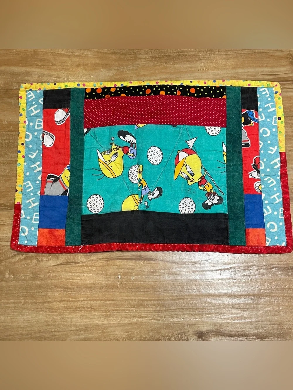 Vintage Handmade Set of Four 16”x10” Quilted Placemats Cottagecore Fun Whimsical